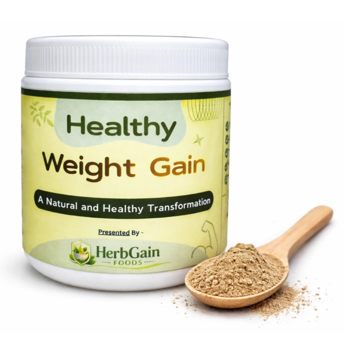 Healthy Weight Gain powder in spoon — herbgain.in product